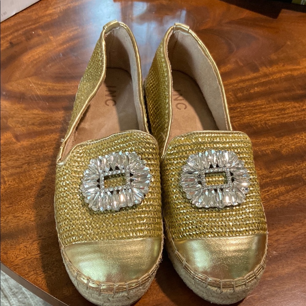 INC International Concepts Gold Espadrilles with Crystal Detail
